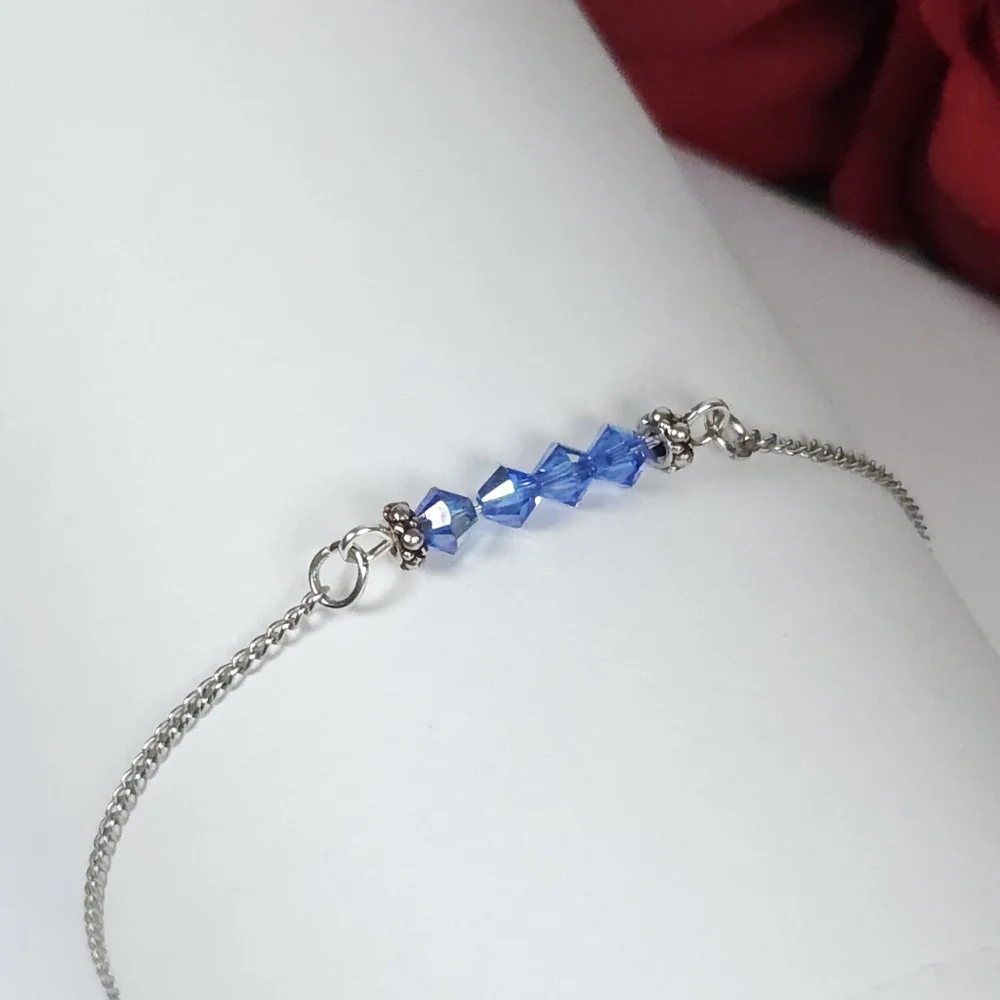Handmade Blue AB Crystal Bar Silver Chain Bracelet